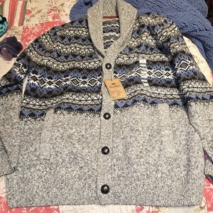 Windriver Men's Gray and Blue Patterned Cardigan